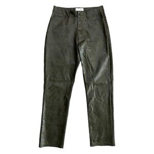 Hosbjerg Women's Haze Crocodile Vegan Leather‎ Straight Leg Pants Green Medium